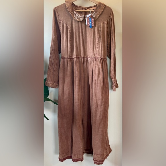 NEW April Cornell Surrey Dress Chestnut Midi Boho – Intentional Distressed Dye - Picture 2 of 4